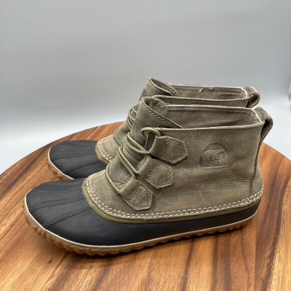 Sorel Out N About Boots Womens Size 8 Green Leather Casual Comfort Duck Bootie - Picture 3 of 8